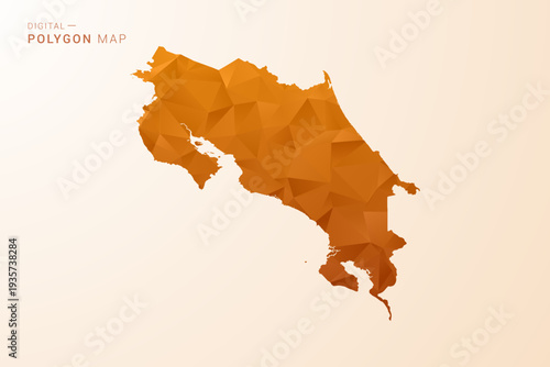 Costa Rica Map - Low Poly Polygon Vector Illustration in Orange Hue, Clean Geometric Style, Isolated on White Background.