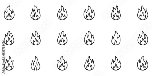 Collection of simple outline fire flame icons for various design applications and themes