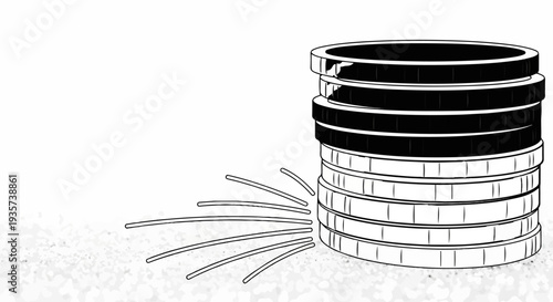 A stack of coins with radiating lines on a textured background