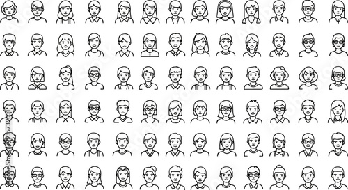 Collection of simple line drawings of diverse people's headshots and upper bodies