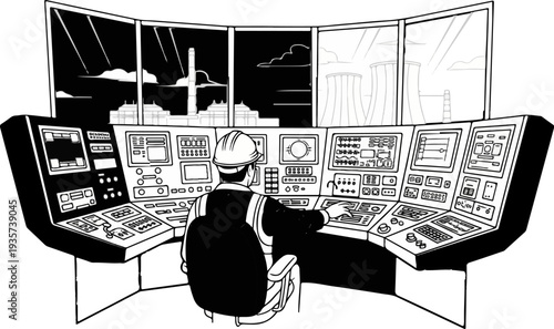 Control room operator monitors complex industrial systems on multiple screens