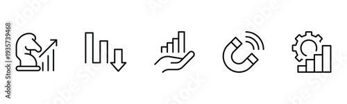 Success and growth web icons inline style. Handshake, growth profit, innovation, increase sale, coaching, progress, strategy, achievement, collection. Vector illustration.