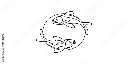 Two fish swimming in a continuous circular pattern, creating a symbol of harmony and endless cycle Vector, illustration