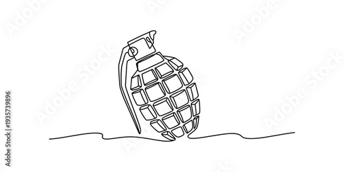 Continuous line drawing of a hand grenade representing themes of war and conflict Vector, illustration
