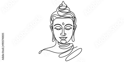Minimalist Buddha Face Line Art Spiritual Illustration Design Vector Outline