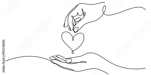 Hands Holding Heart Line Art Minimalist Love Illustration