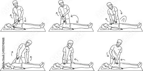 CPR cardiopulmonary resuscitation step by step line art illustration showing emergency first aid chest compression procedure vector guide