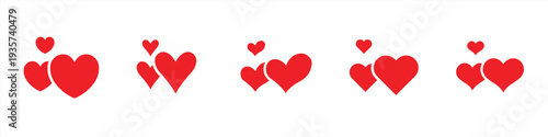 Set of red hearts icons. Symbol love. Heart shape. Double heart. vector illustration