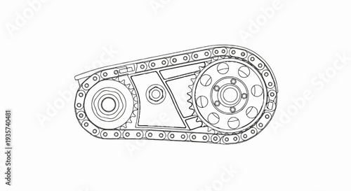 Stylized diagram of a mechanical timing chain and gears