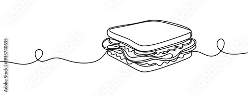 Stacked sandwich layered ingredients on continuous line. none editable strokes