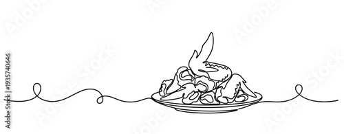 Seafood plate arranged on continuous line background. none editable strokes