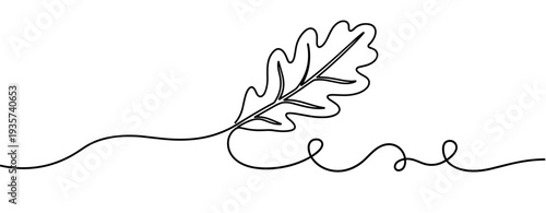 Oak leaf drifting along continuous line on white background. none editable strokes