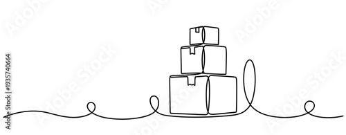 Stacked boxes arranged on continuous line across white background. none editable strokes