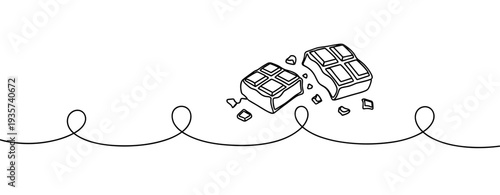 Chocolate bars broken into pieces on wavy line background. none editable strokes