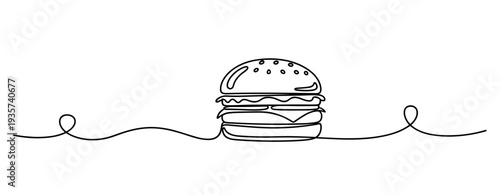 Hamburger centered on continuous decorative line surface. none editable strokes