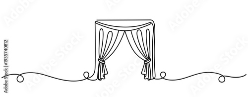 Stage curtain draped open on simple theater setting. none editable strokes