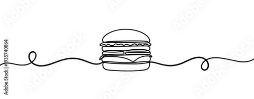 Stacked burger drawn in single continuous line illustration. none editable strokes