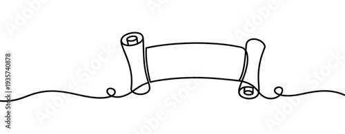 Scroll banner with rolled ends positioned on continuous line background. none editable strokes
