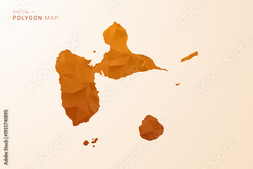 Guadeloupe Map - Low Poly Polygon Vector Illustration in Orange Hue, Clean Geometric Style, Isolated on White Background.