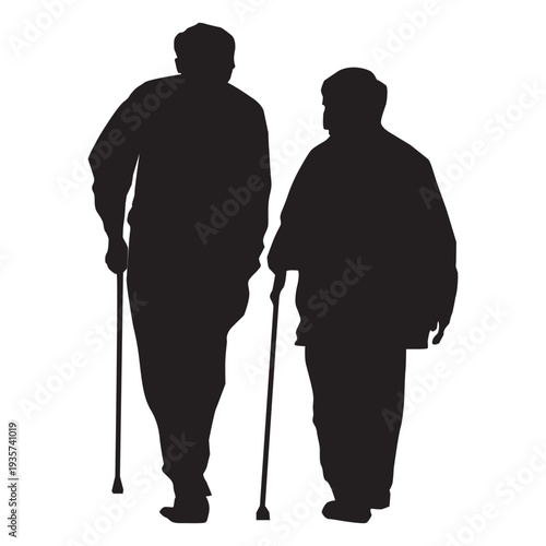Old couple with cane silhouette