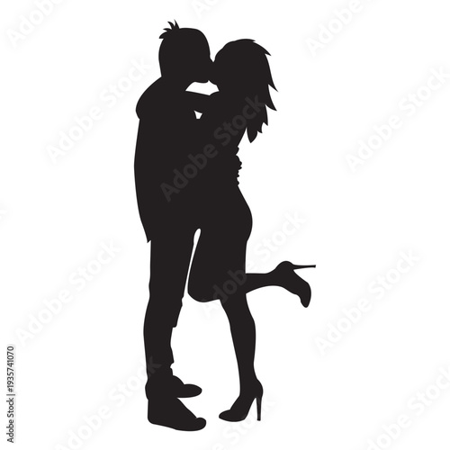 Sweet kissing couple silhouette