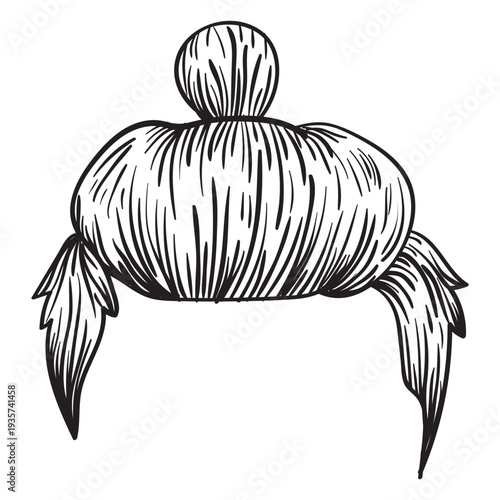 Man bun hair hand drawn