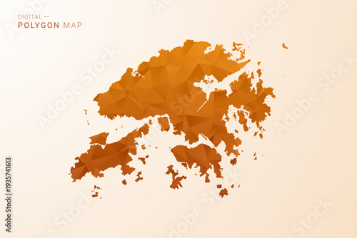 Hong Kong Map - Low Poly Polygon Vector Illustration in Orange Hue, Clean Geometric Style, Isolated on White Background.