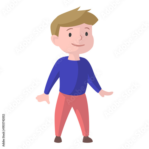 Boy smile sweater trousers flat