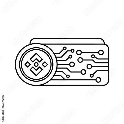 Cryptocurrency coin integrated with a circuit board illustration