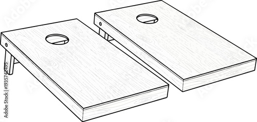 Two wooden boards with holes, for outdoor game