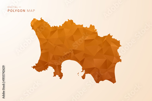 Jersey Map - Low Poly Polygon Vector Illustration in Orange Hue, Clean Geometric Style, Isolated on White Background.