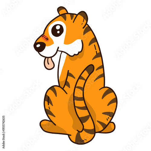 Cute tiger stripe tail tongue sitting flat