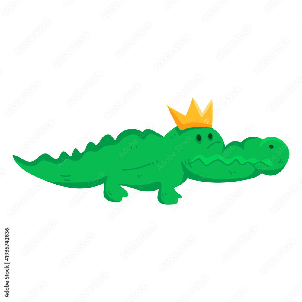 Fototapeta premium Cute crown crocodile alligator tail flat