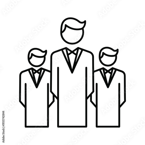 Three business professionals standing together in formal attire