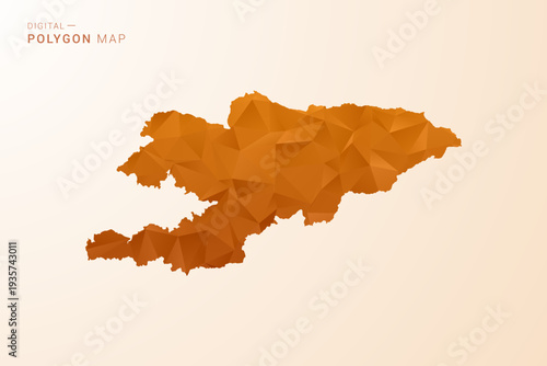 Kyrgyzstan Map - Low Poly Polygon Vector Illustration in Orange Hue, Clean Geometric Style, Isolated on White Background.