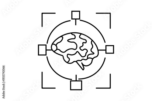 A vector illustration featuring a side-view of a human brain enclosed within a circular frame.