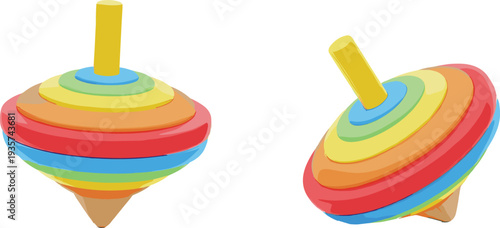 Colorful Wooden Spinning Top Toy Cartoon Vector Illustration of Classic Kids Playground Toy in Motion Isolated Design