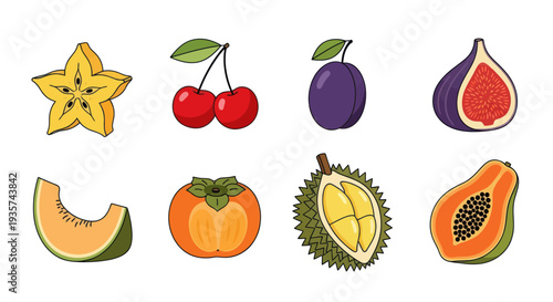 Colorful assortment of tropical fruit icons