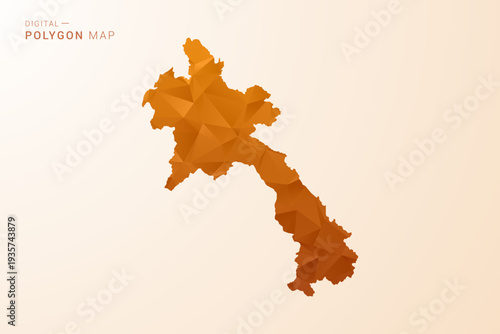 Laos Map - Low Poly Polygon Vector Illustration in Orange Hue, Clean Geometric Style, Isolated on White Background.