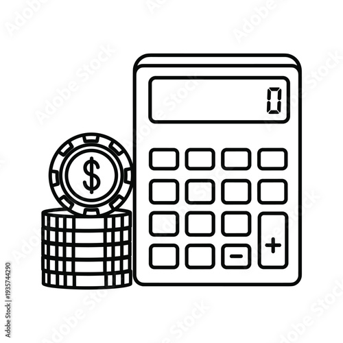 Casino chips and calculator symbolizing gambling finances and calculations
