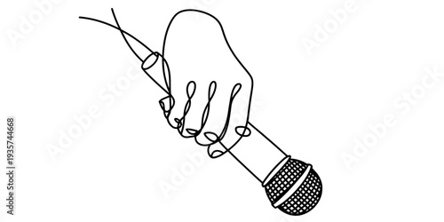 Hand Holding Microphone Minimalist Line Art Illustration Design