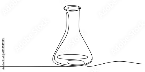 Minimalist Laboratory Flask Line Art Science Outline Illustration
