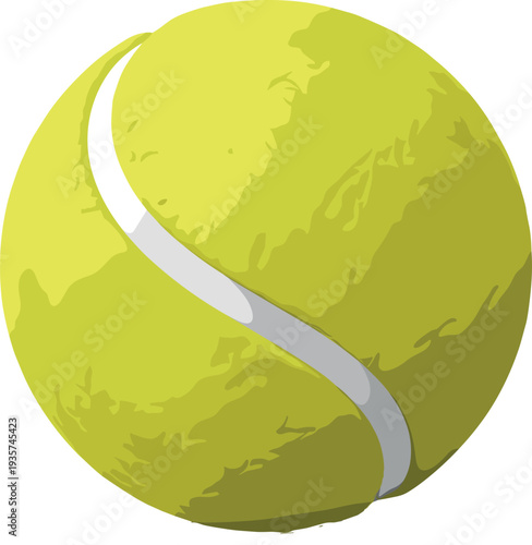 Tennis ball sports equipment illustration isolated on white background, bright yellow tennis ball icon for sport, game, competition and training design