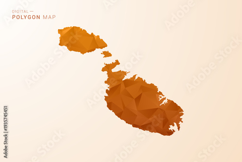 Malta Map - Low Poly Polygon Vector Illustration in Orange Hue, Clean Geometric Style, Isolated on White Background.