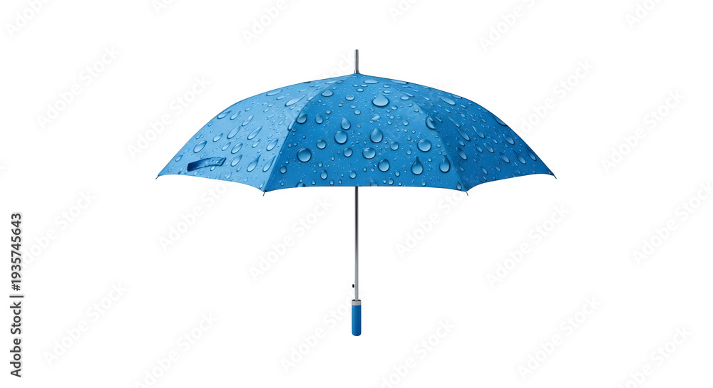 Obraz premium Blue umbrella with raindrops on white background