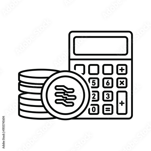 Illustration of a calculator with stacked coins and a credit card symbolizing financial calculations