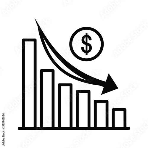 Graphic illustrating a declining financial trend with a dollar sign symbolizing cost reduction