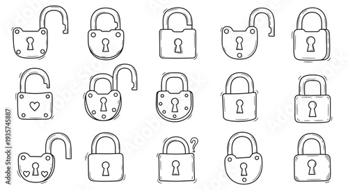 Collection of Hand Drawn Padlock Icons.