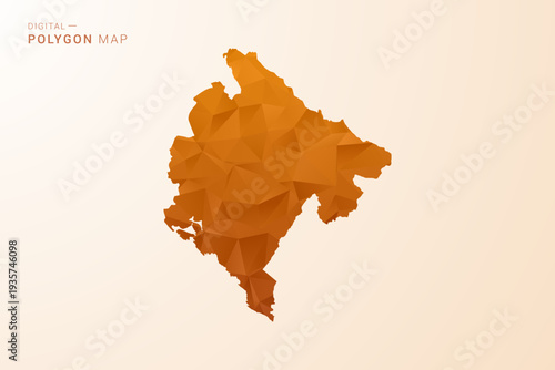 Montenegro Map - Low Poly Polygon Vector Illustration in Orange Hue, Clean Geometric Style, Isolated on White Background.