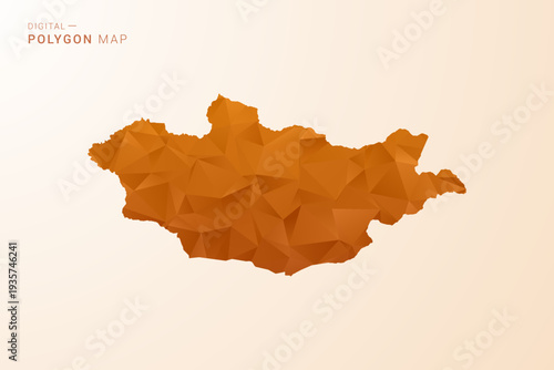 Mongolia Map - Low Poly Polygon Vector Illustration in Orange Hue, Clean Geometric Style, Isolated on White Background.